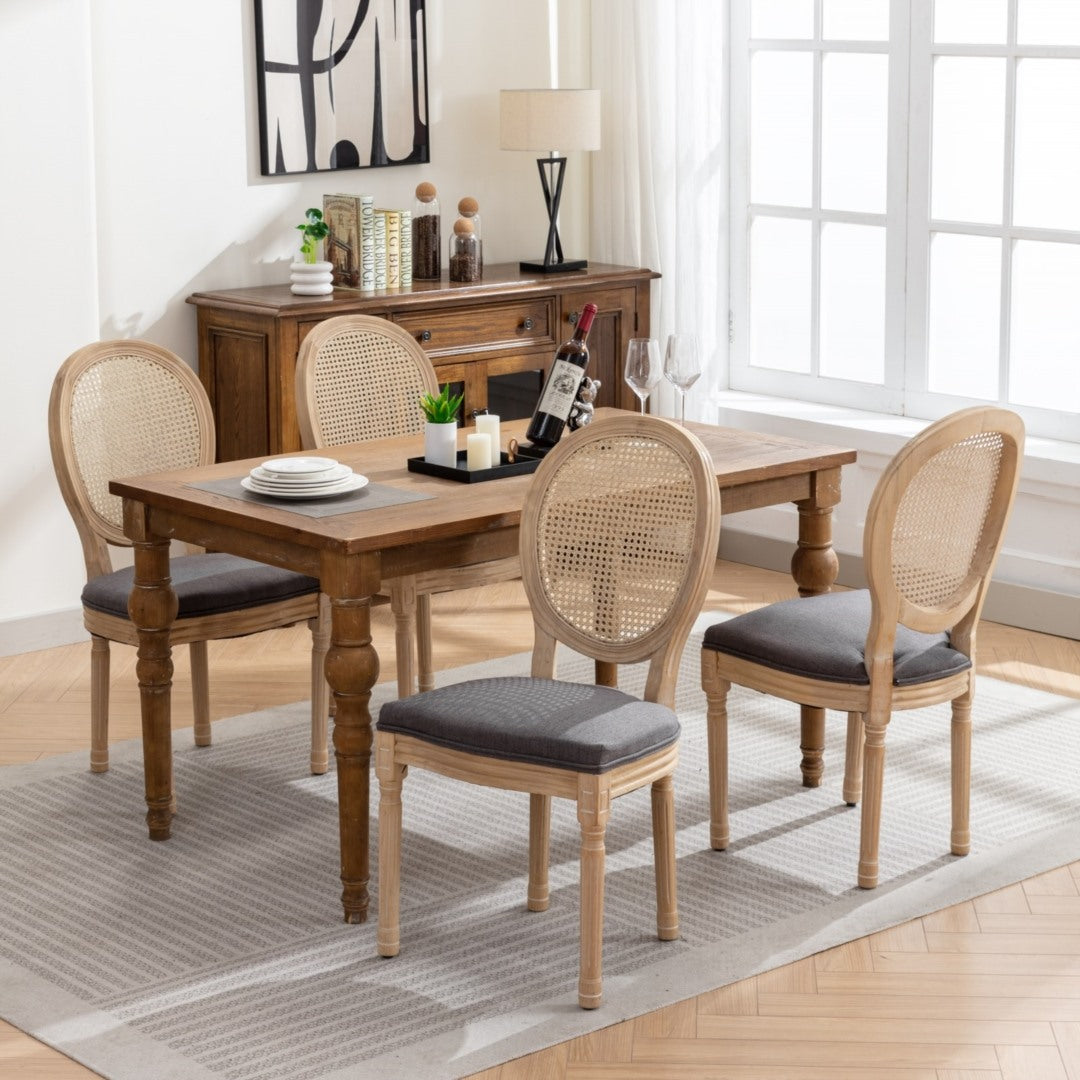 AADEN 6x Rattan Dining Chairs with Solid Wood Legs- Grey