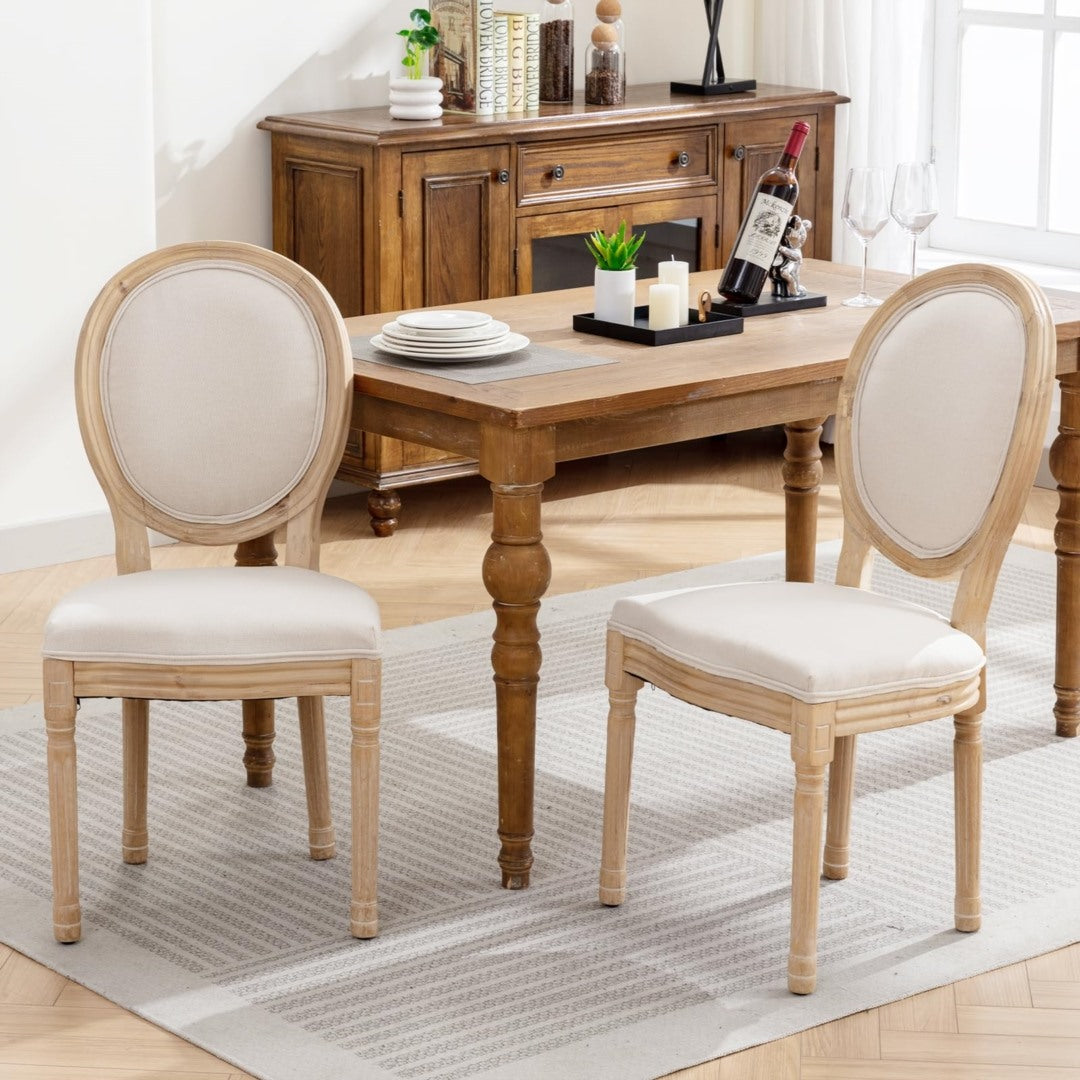 AADEN 2x Linen Dining Chairs with Solid Wood Legs- Beige