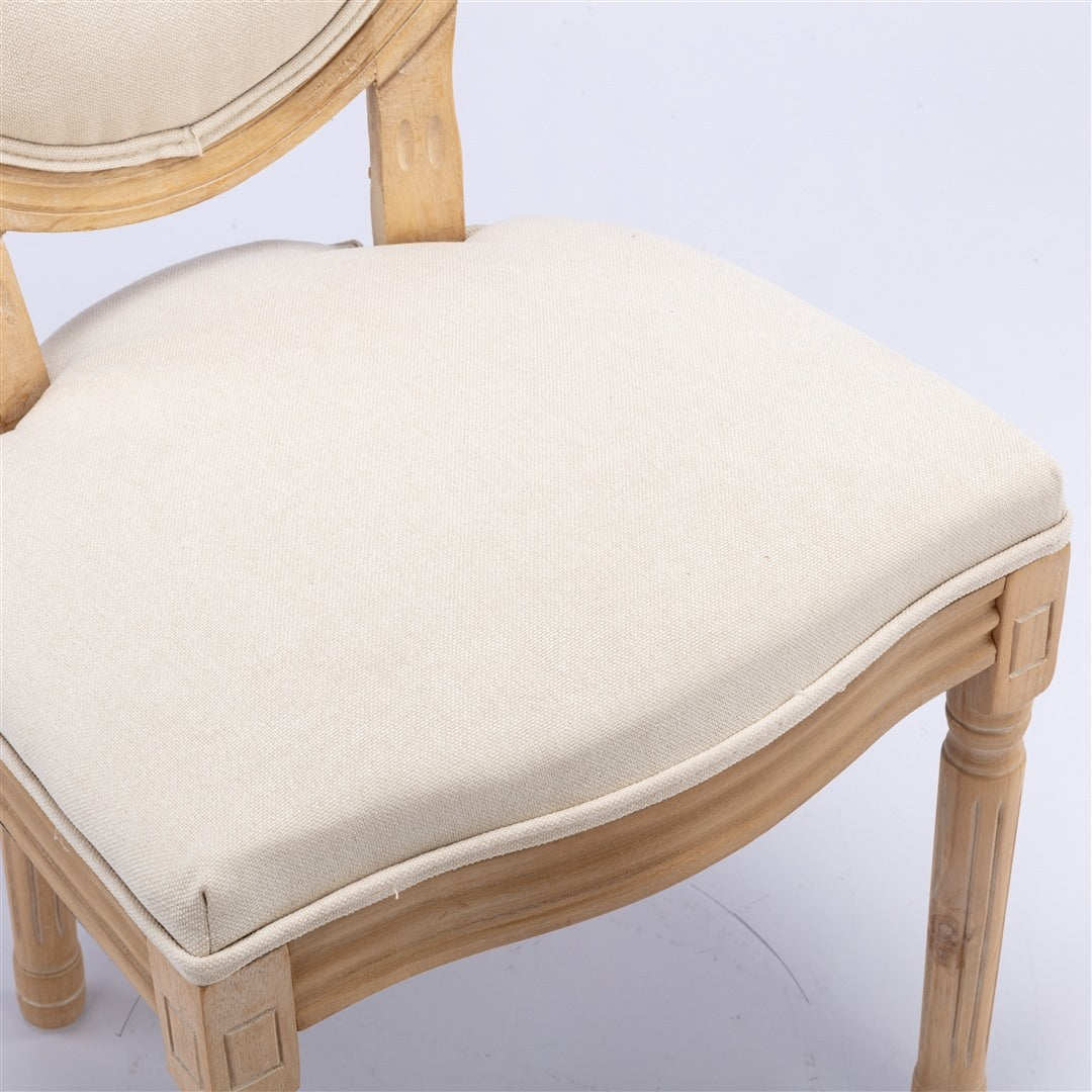 AADEN 2x Linen Dining Chairs with Solid Wood Legs- Beige