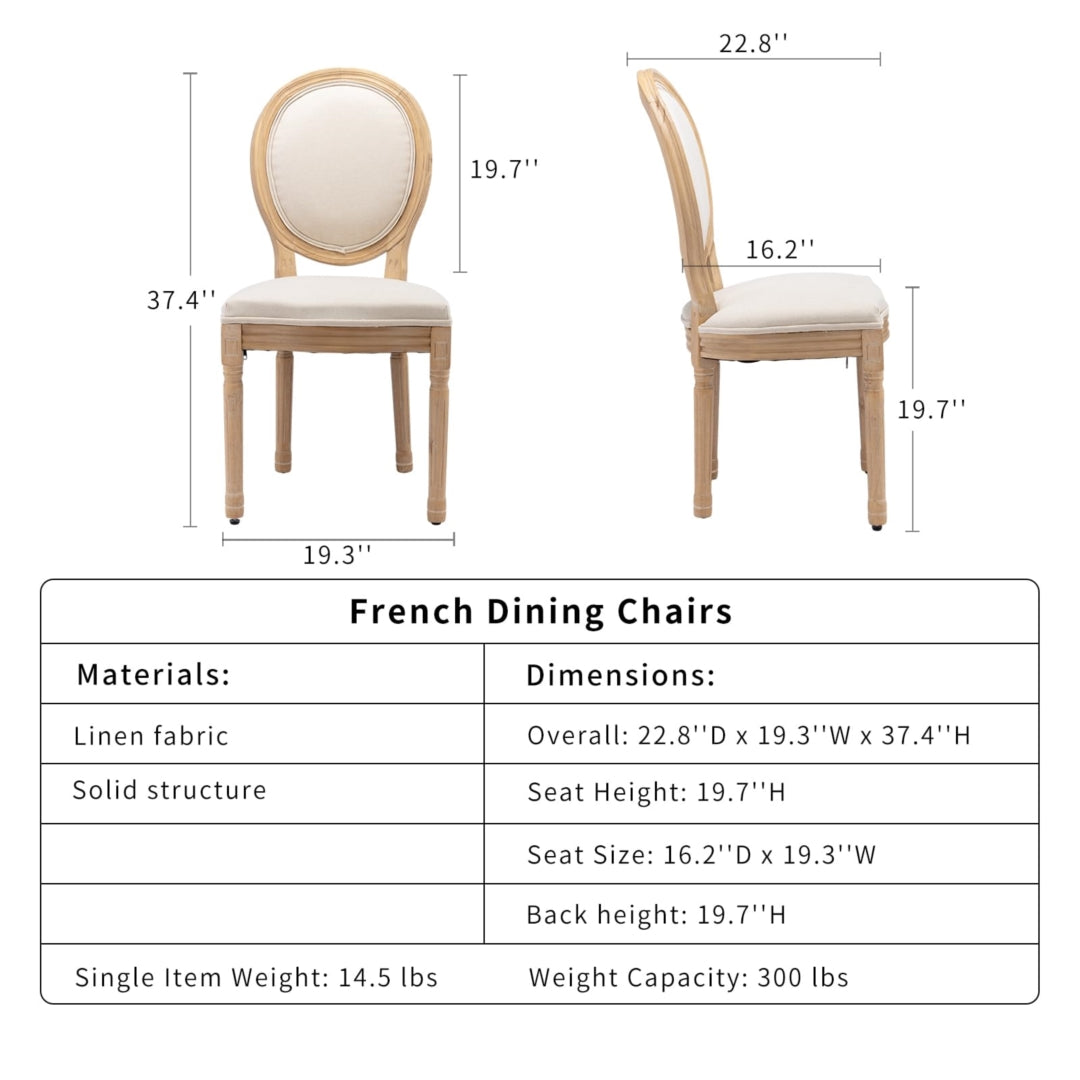 AADEN 6x Linen Dining Chairs with Solid Wood Legs- Beige