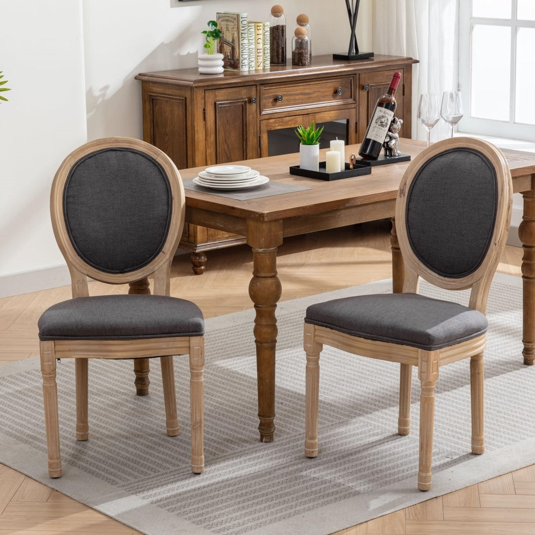 AADEN 2x Linen Dining Chairs with Solid Wood Legs- Grey