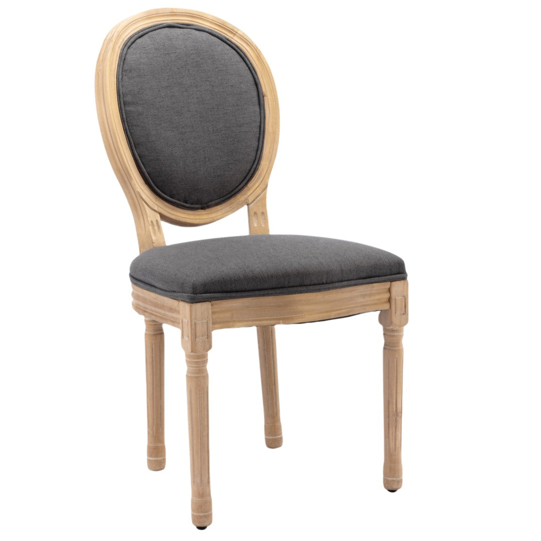 AADEN 8x Linen Dining Chairs with Solid Wood Legs- Grey