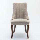2x Fabric Channel Tufted Dining Chairs with Curved Wood Legs -Beige