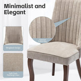 2x Fabric Channel Tufted Dining Chairs with Curved Wood Legs -Beige