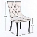 6x Velvet Dining Chairs Upholstered Tufted Kithcen Chair with Solid Wood Legs Stud Trim and Ring-Black