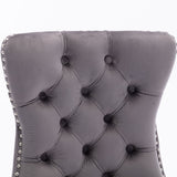 4x Velvet Dining Chairs Upholstered Tufted Kithcen Chair with Solid Wood Legs Stud Trim and Ring-Gray