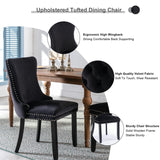 2x Velvet Upholstered Dining Chairs Tufted Wingback Side Chair with Studs Trim Solid Wood Legs for Kitchen