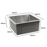 Amirra Kitchen Stainless Steel Sink 440mm x 440mm Smooth coated Silver