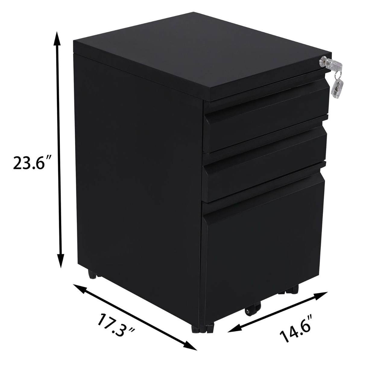 EKKIO 3 Drawer Mobile File Cabinet with Lock (Black)