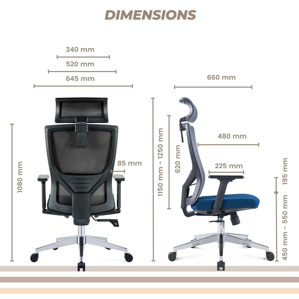 EKKIO Ava - Office Chair (Grey & Blue)