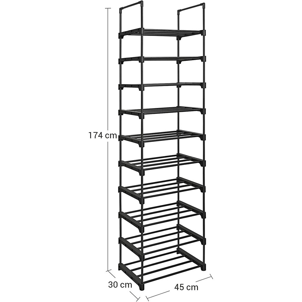 SONGMICS 10-Tier Metal Shoe Rack Customizable Design Black