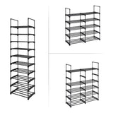 SONGMICS 10-Tier Metal Shoe Rack Customizable Design Black