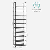 SONGMICS 10 Tier Metal Shoe Rack Non-Woven Fabric Shelves Black