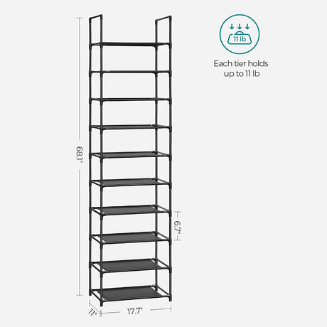 SONGMICS 10 Tier Metal Shoe Rack Non-Woven Fabric Shelves Black