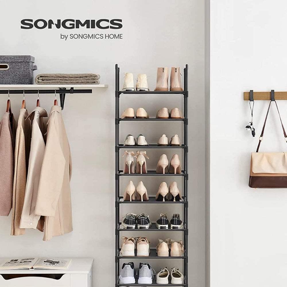 SONGMICS 10 Tier Metal Shoe Rack Non-Woven Fabric Shelves Black