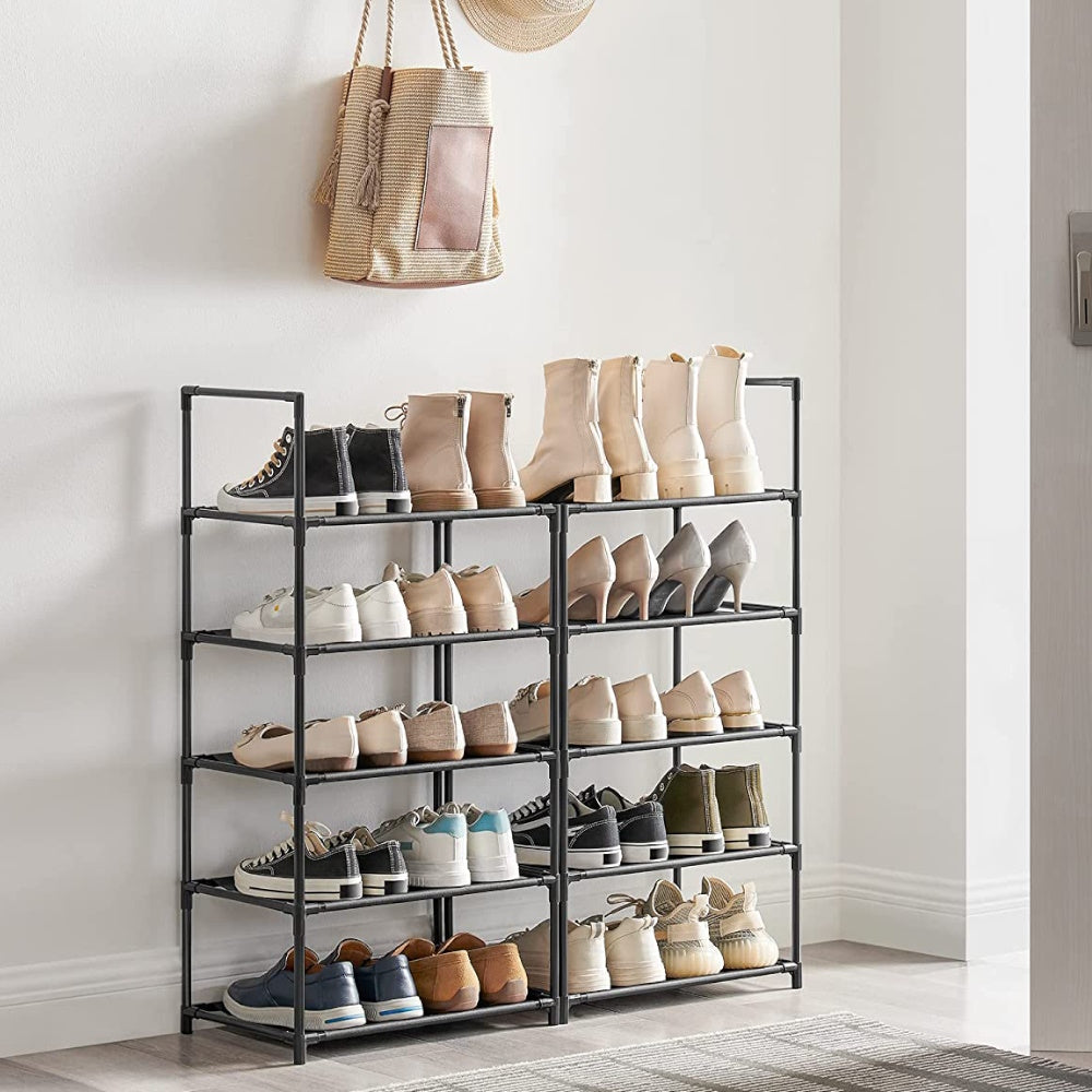 SONGMICS 10 Tier Metal Shoe Rack Non-Woven Fabric Shelves Black