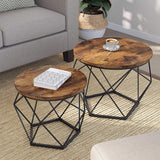 VASAGLE Set of 2 Rustic Brown and Black Coffee Tables with Robust Steel Frame