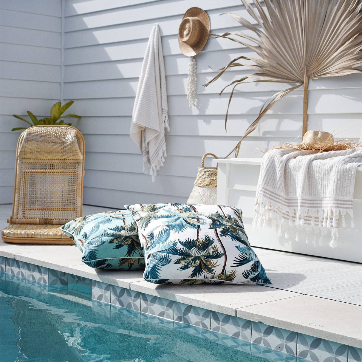 Cushion Cover-With Piping-Palm Trees White-60cm x 60cm