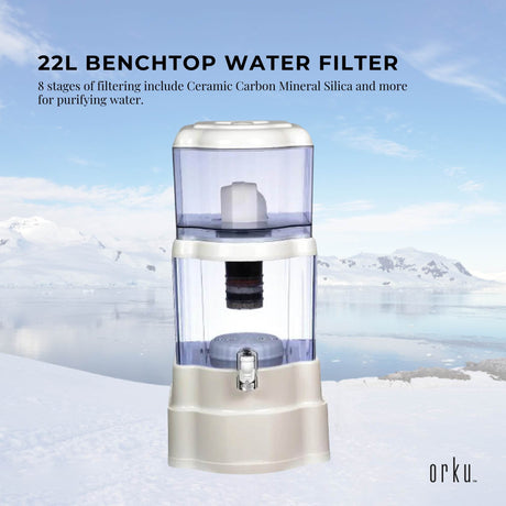 22L Benchtop 8 Stage Water Filter - Ceramic Carbon Mineral Stone Silica Purifier