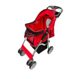 Pet Stroller Pram - Dog or Cat Red 4 Wheeled Folding Travel Buggy Pushchair