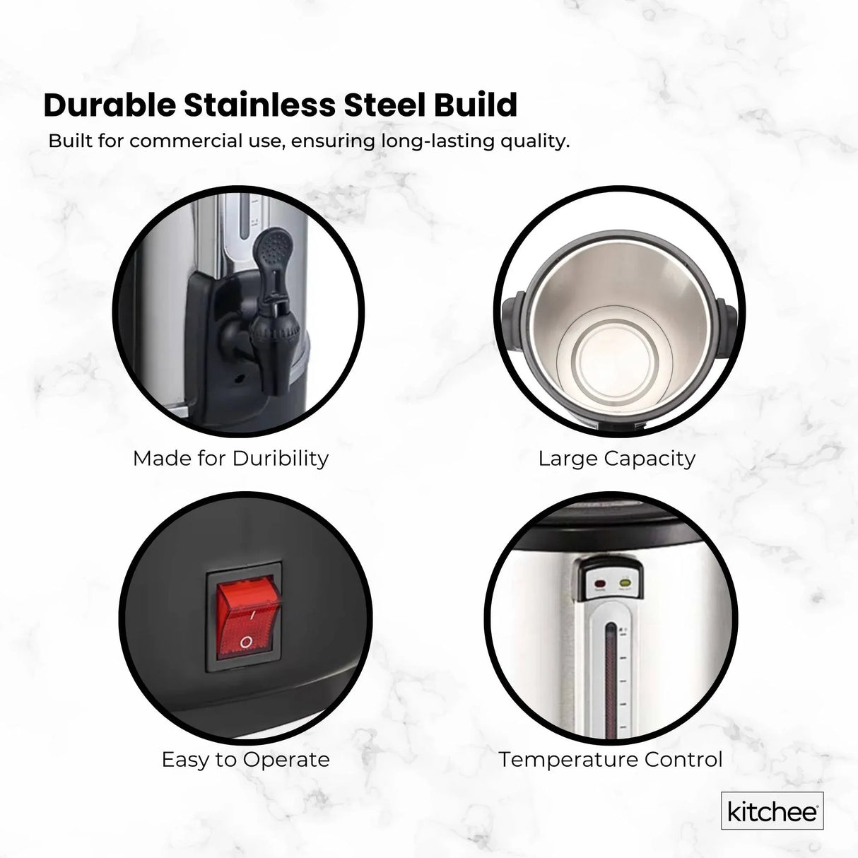 Kitchee 10L Electric Water Boiler - Stainless Steel Commercial Hot Liquid Urn