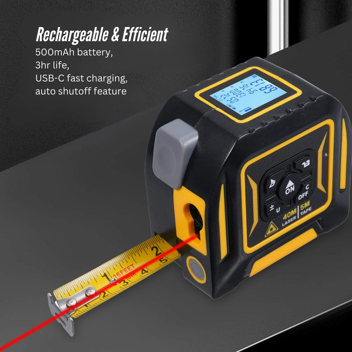 Tooleroo 40m Digital Laser Tape Measure + 5m Steel Tape – 3-in-1 Cross Marking