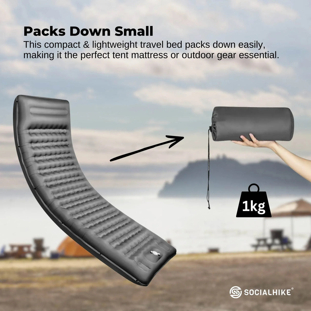 Social Hike Step-Inflating Camping Mattress Lightweight Waterproof Sleeping Grey