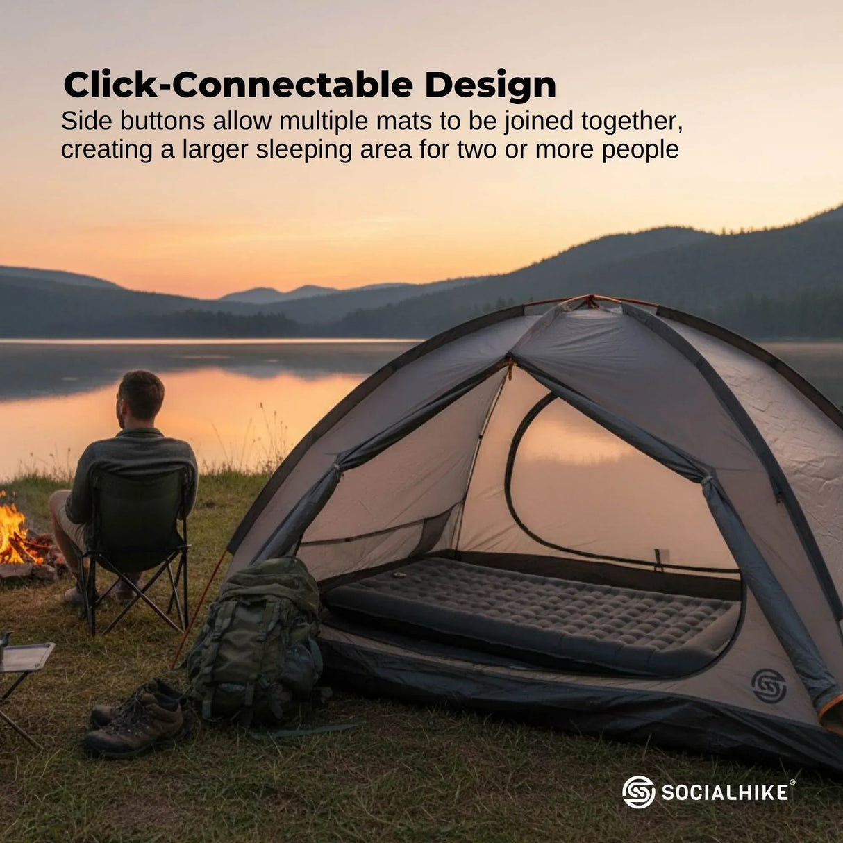 Social Hike Step-Inflating Camping Mattress Lightweight Waterproof Sleeping Grey