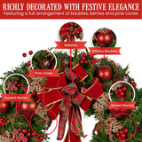 Christabelle 56cm Christmas Wreath Lush Green Holiday Door Wreath with Red Berries, Baubles & Pine Cones Pre-Decorated Festive Wall or Front Door Decoration