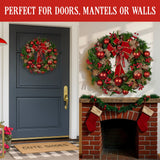 Christabelle 56cm Christmas Wreath Lush Green Holiday Door Wreath with Red Berries, Baubles & Pine Cones Pre-Decorated Festive Wall or Front Door Decoration