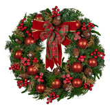 Christabelle Stunning 71cm Christmas Wreath Lush Red Baubles Berries Pine Cones and Bow Front Door Decoration