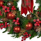 Christabelle Stunning 71cm Christmas Wreath Lush Red Baubles Berries Pine Cones and Bow Front Door Decoration