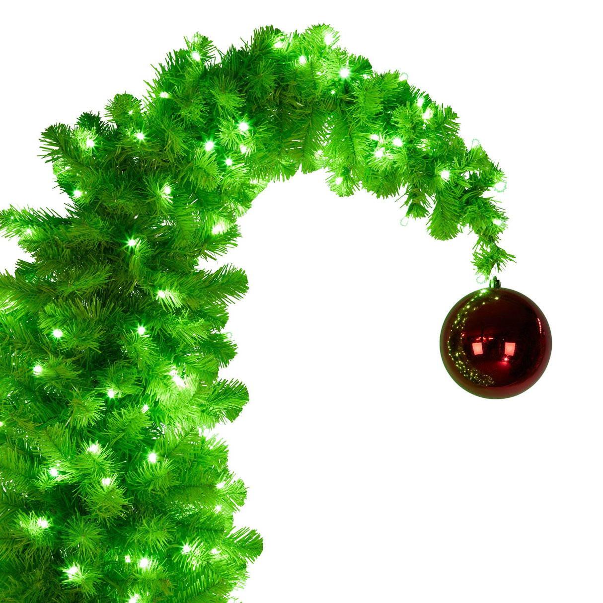 Christabelle 4ft Christmas Gremlin Tree Curved Top Red Bauble Built In Green & White LED Lights Foot Pedal Control