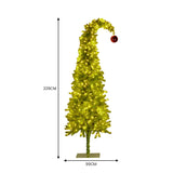 Christabelle 7.5ft Christmas Gremlin Tree Curved Top Red Bauble Built-in Green White LED Lights Control Base & Cord
