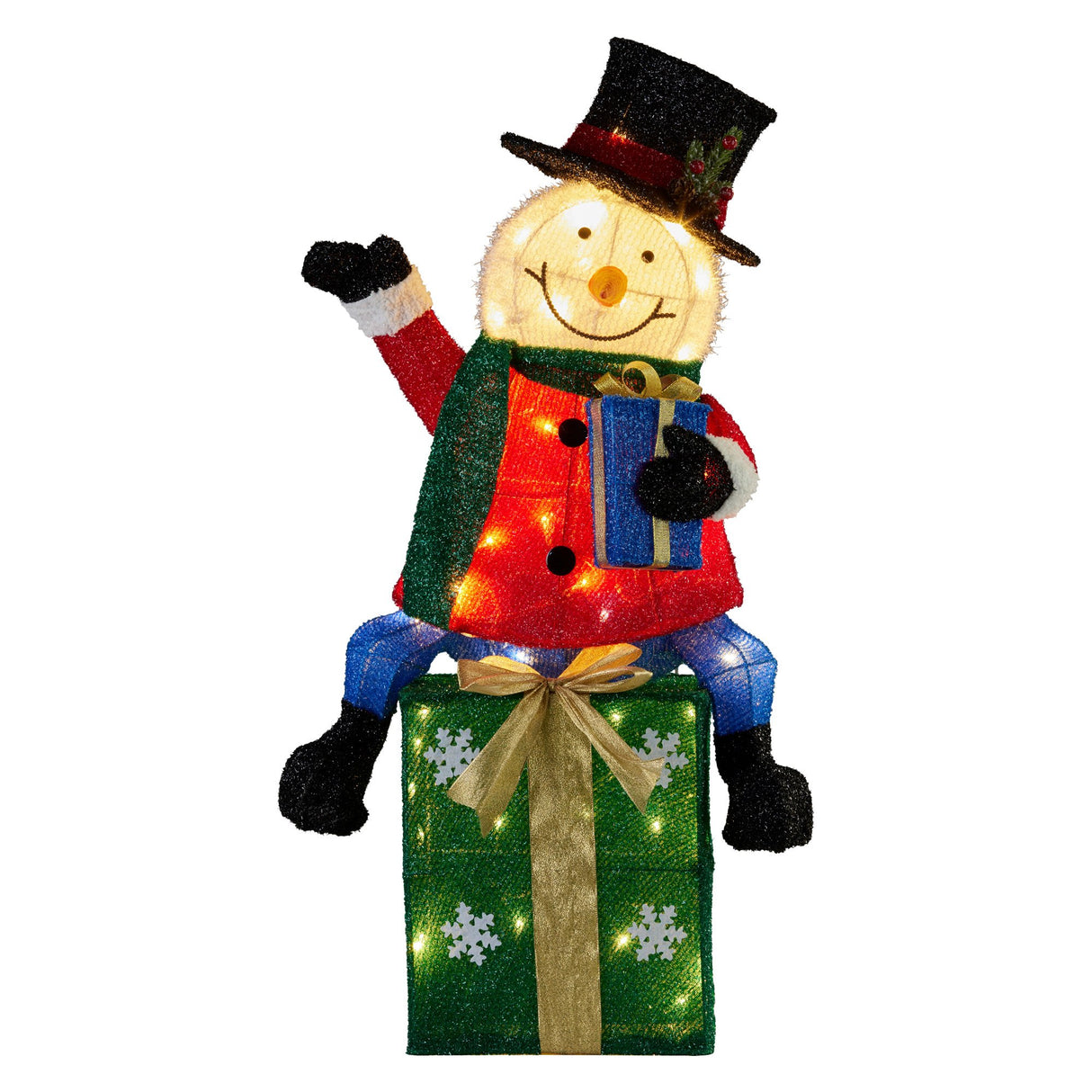 Christabelle 85cm Christmas Snowman On Presents Display with Lights