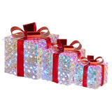 Christabelle Set of 3 Christmas Gift Boxes With Lights - Clear Shimmer With Red Bows