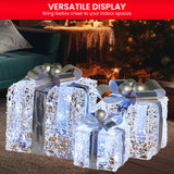 Christabelle Swishmas Set Of 3 Christmas Gift Boxes With Lights With Jewelled Wire And Silver Bows