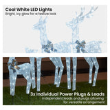 Christabelle Christmas Reindeer Display Set 3 Indoor & Outdoor Decorations Acrylic Beads Cool White LED Lights Silver
