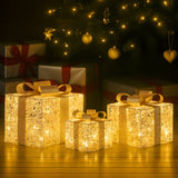 Christabelle Set of 3 Battery Operated Golden Christmas Gift Boxes w/Warm White LED Lights Indoor Decorative Holiday