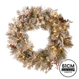 Christabelle 61cm Snowy Christmas Wreath Bedford with LED Lights Front Door Decoration Ornament