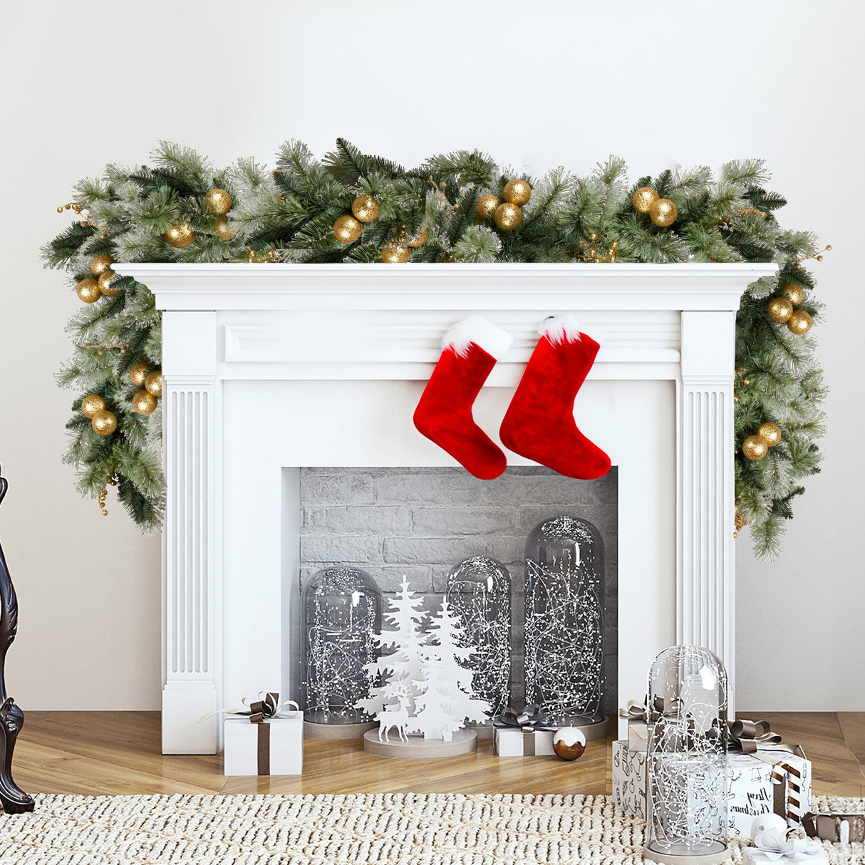 Christabelle 2.7m Christmas Garland with Gold Baubles and LED Lights Mantle Decoration Ornament