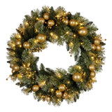 Christabelle 61cm Christmas Wreath Glittery Tipped with LED Lights and Golden Baubles Front Door Decoration Ornament
