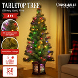 Christabelle 4ft Christmas Tree Glittery Gold Pine Led Multi Lights Xmas Decor