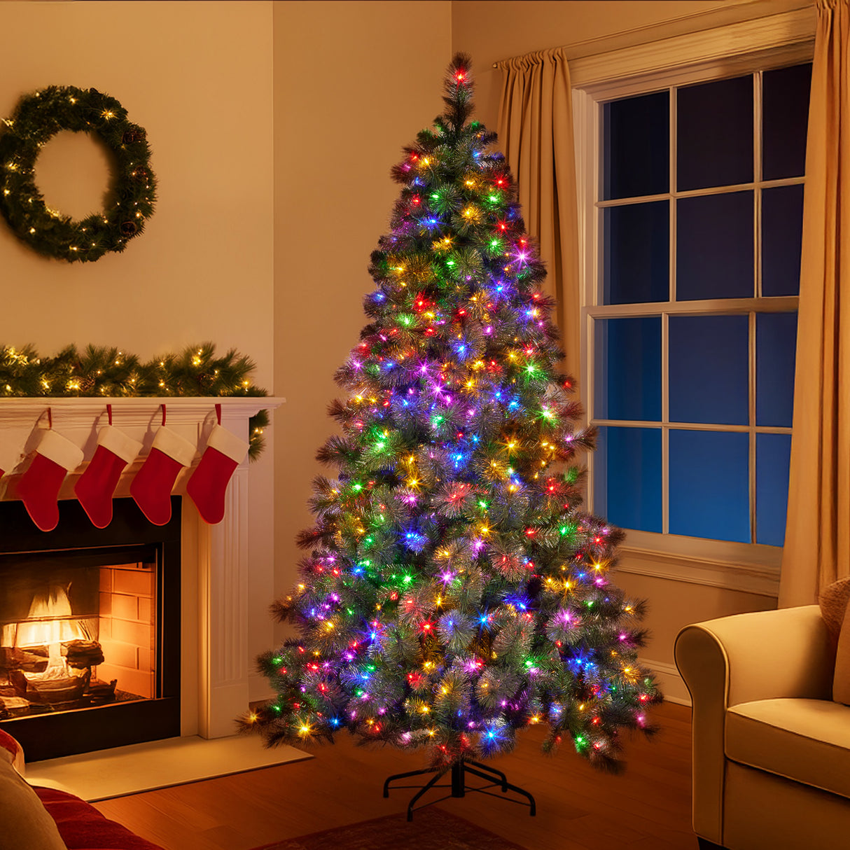 Christabelle 7.5ft Christmas Tree Glittery Gold Pine Led Multi-functional Lights