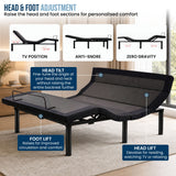 Therapedic Advance Double Adjustable Bed Frame Base with Head Tilt, Massage, USB & Wireless Remote