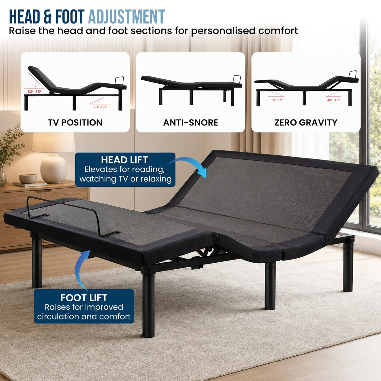 Therapedic Motion Adjustable Double Bed Base with Wireless Remote