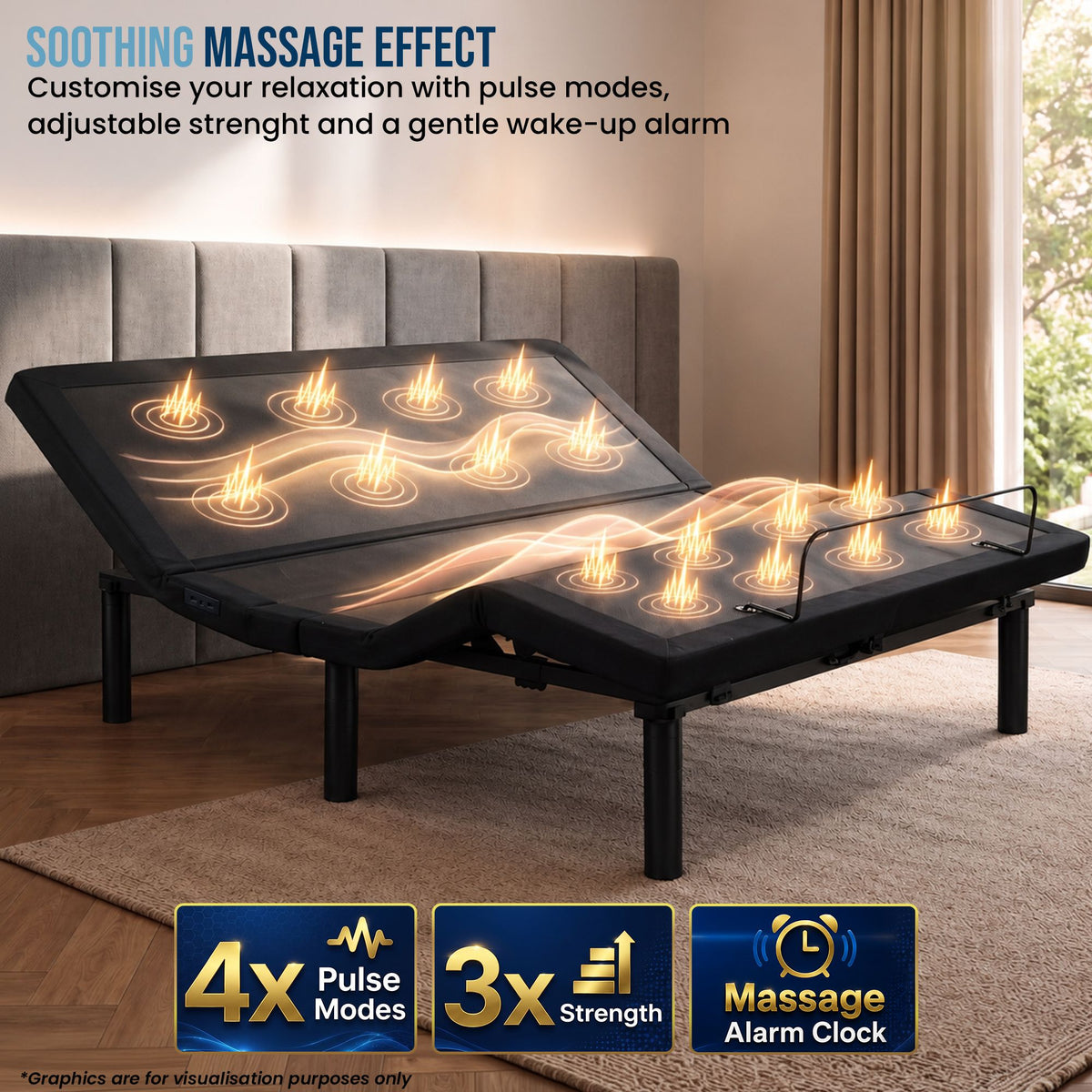 Therapedic Versa Electric Long Single Adjustable Bed Base Frame with Massage Dual Motor Zero Gravity & Wireless Remote