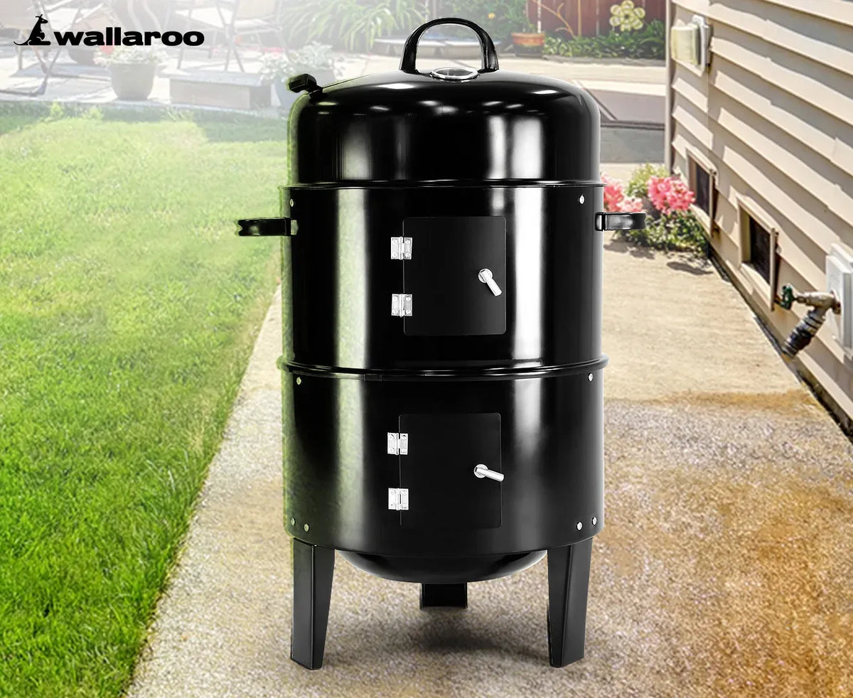 Wallaroo 3-in-1 Charcoal BBQ Smoker Portable Outdoor Barbecue Grill Meat Cooker & Roaster for Backyard Camping