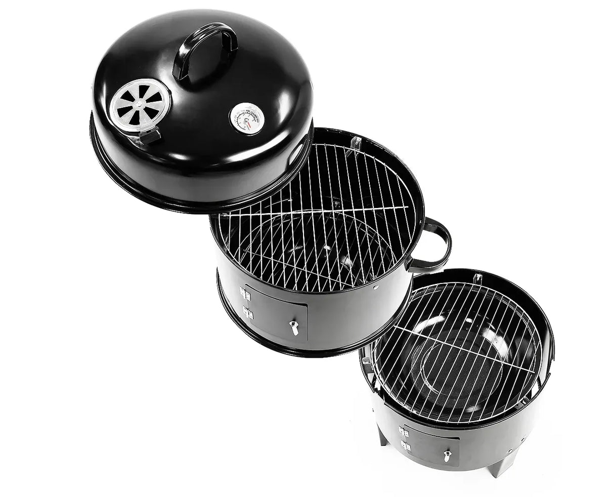Wallaroo 3-in-1 Charcoal BBQ Smoker Portable Outdoor Barbecue Grill Meat Cooker & Roaster for Backyard Camping