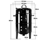 Wallaroo 3-in-1 Charcoal BBQ Smoker Portable Outdoor Barbecue Grill Meat Cooker & Roaster for Backyard Camping